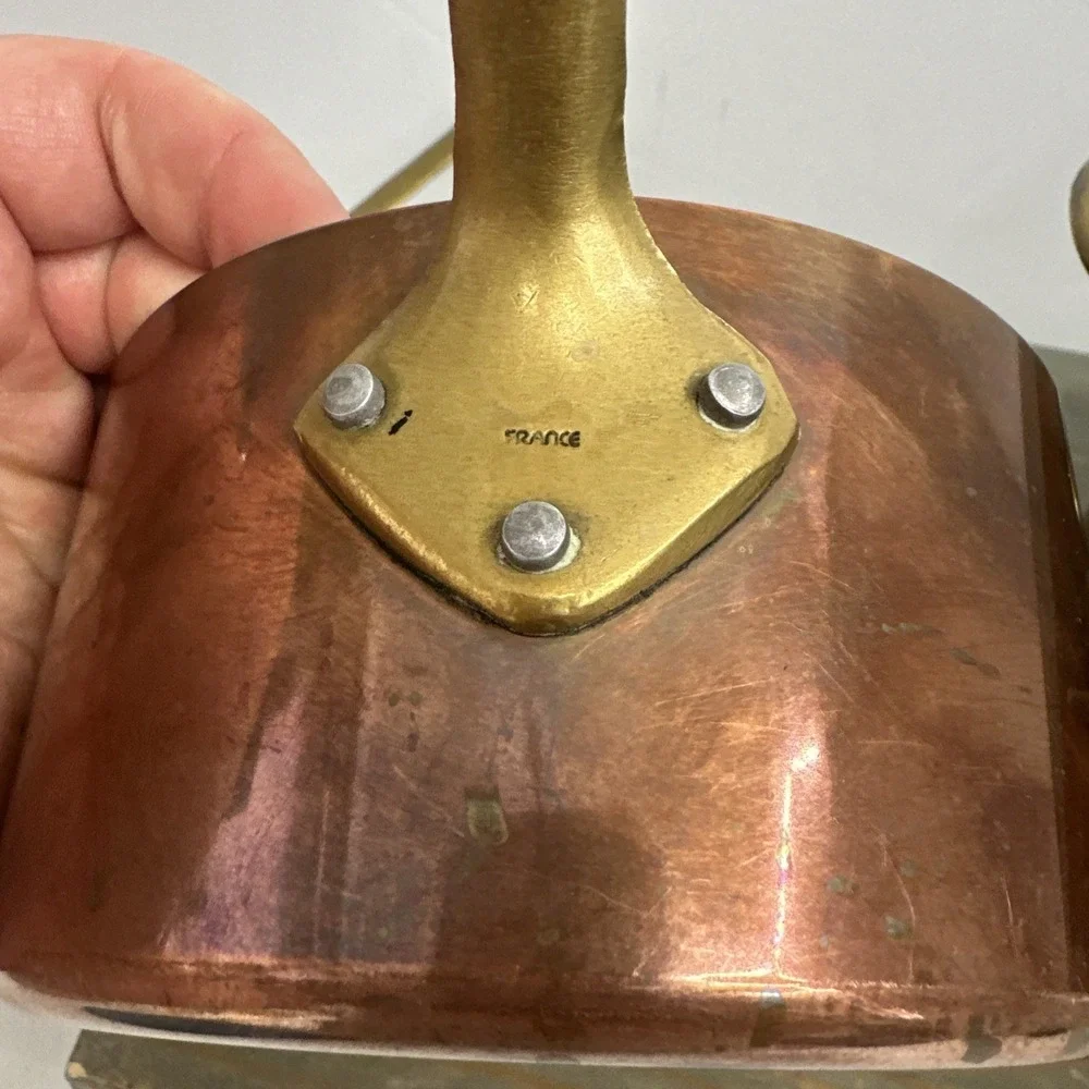 Vintage 4 Pc Set Graduating Copper Pot Brass Handles Tin Lined Made In France
